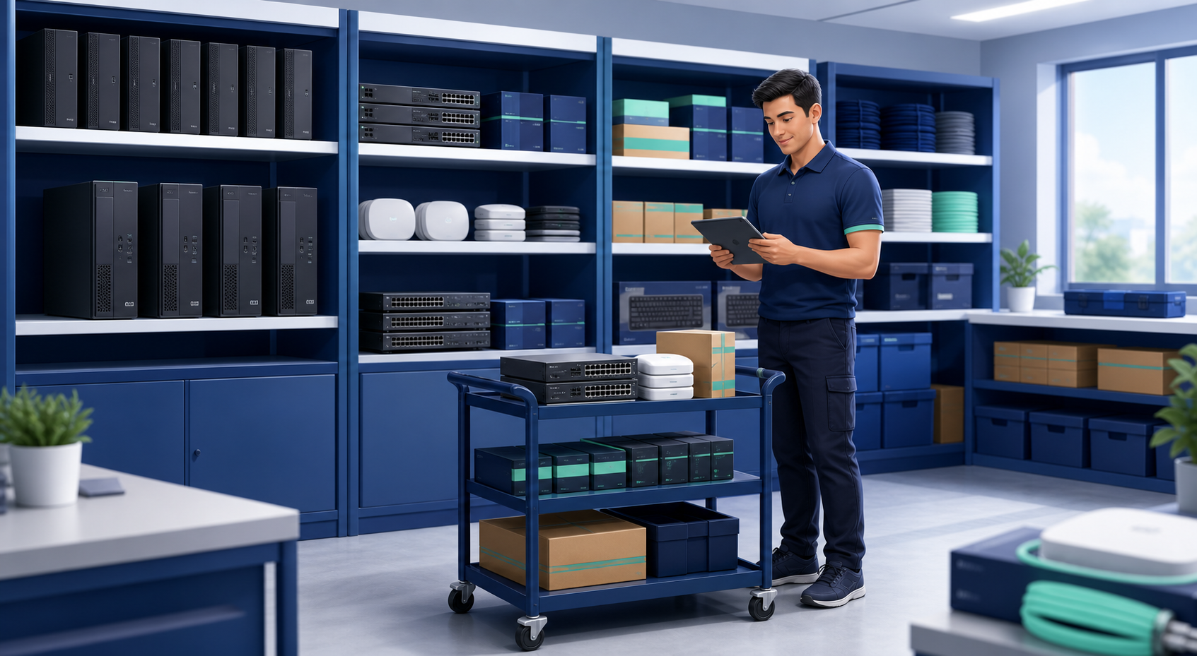 DCX team restocking technology shelves